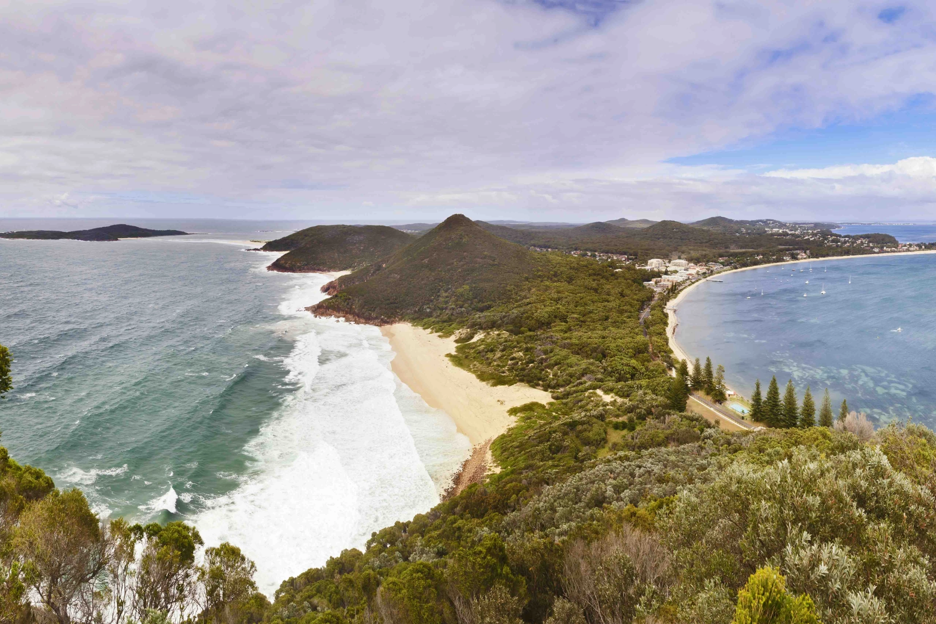 Panoramautsikt över Port Stephens i New South Wales