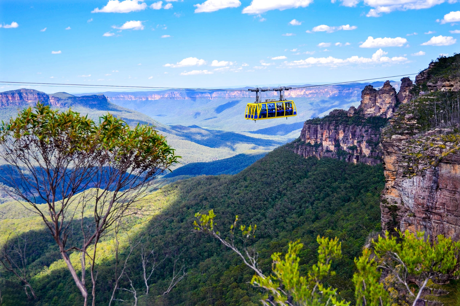 Scenic Skyway linbana med utsikt över Kaloomba Falls och Jamison Valley