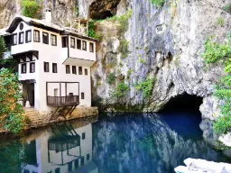 Blagaj Tekija, ett historiskt kloster vid källan till floden Buna i Bosnien-Hercegovina