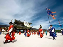 Vaktavlösningsceremoni vid Gyeongbokgung-palatset i Seoul