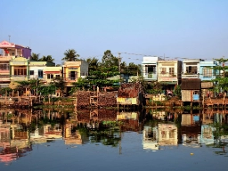 Mekongfloden i Mekongdeltaet i södra Vietnam