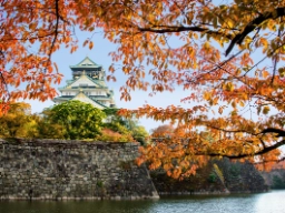 Osaka Castle, inramad av vackra höstfärger