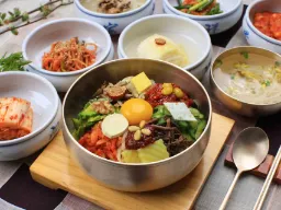 Bibimbap från Jeonju – en av Koreas mest kända rätter, serverad med ris, grönsaker, kött och ägg