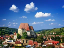 Utsikt över den befästa kyrkan i Biertan, ett UNESCO-världsarv i Transsylvanien