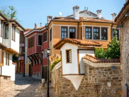 Färgglada hus i Plovdivs gamla stad