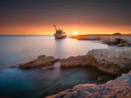 Solnedgång med skeppsvrak - märkligt nog ett populärt turistmål