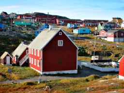 Färggranna trähus i Ilulissat – färgen visar vem som bor där, eller snarare deras yrke – de röda är t.ex. kyrka, skola, handel Färggranna trähus i Ilulissat – färgen visar vem som bor där, eller snarare deras yrke – de röda är t.ex. kyrka, skola, handel