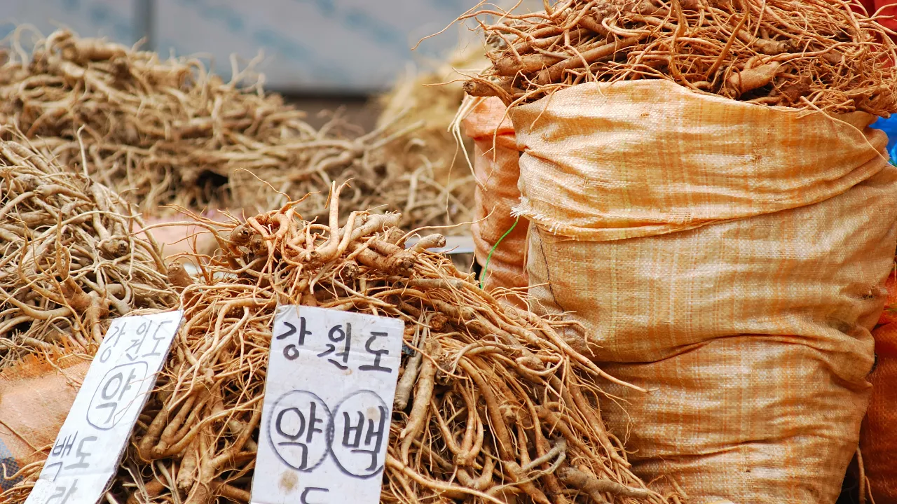 Ginseng till salu på en marknad i Sydkorea Ginseng till salu på en marknad i Sydkorea