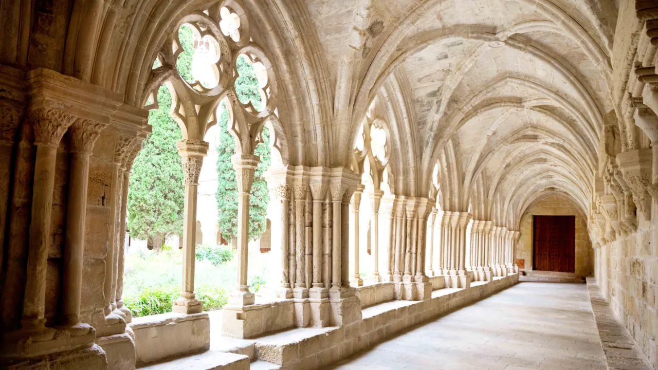Poblet-klostrets imponerande klostergång Poblet-klostrets imponerande klostergång