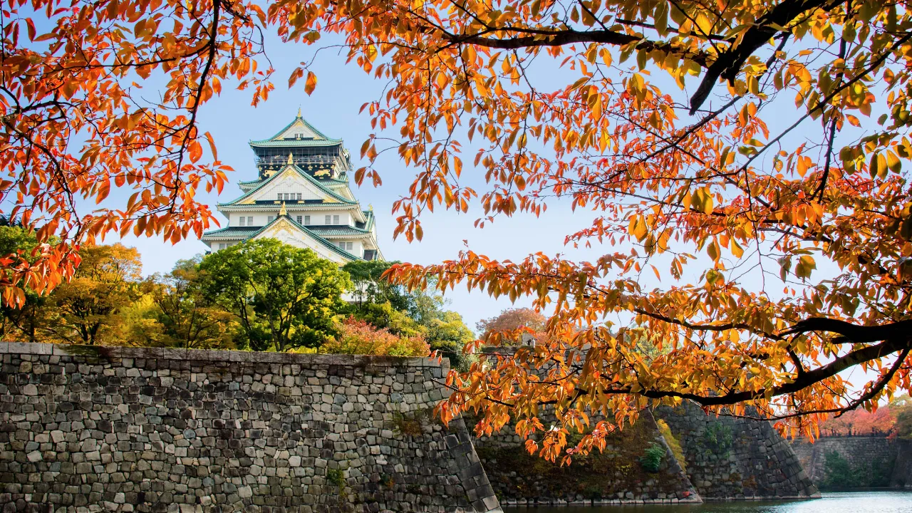 Osaka Castle, inramad av vackra höstfärger Osaka Castle, inramad av vackra höstfärger