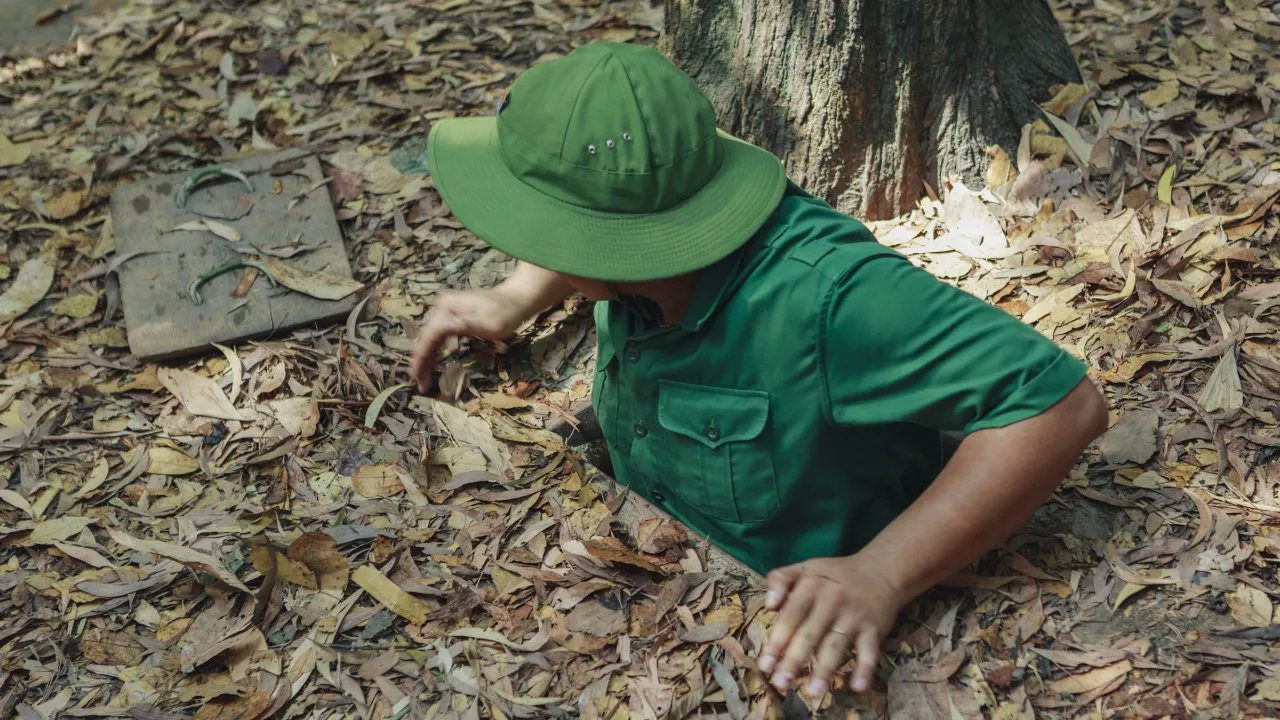 Ingång till de historiska Cu Chi-tunnlarna nära Ho Chi Minh-staden